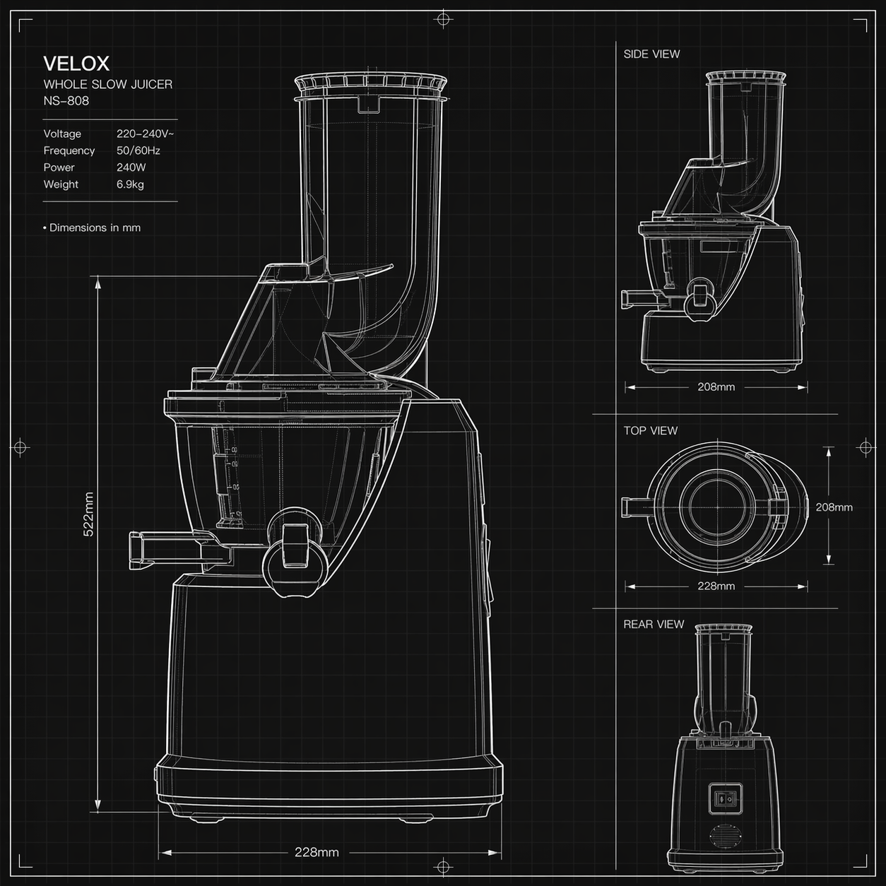 Juicer product technical blueprint